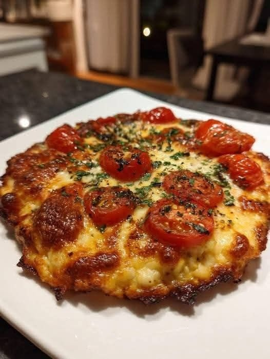 Mini pizza com tomate e ervas feita por aluna