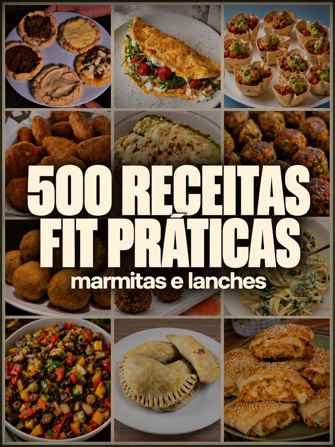 Colagem com 500 receitas fit práticas de marmitas e lanches